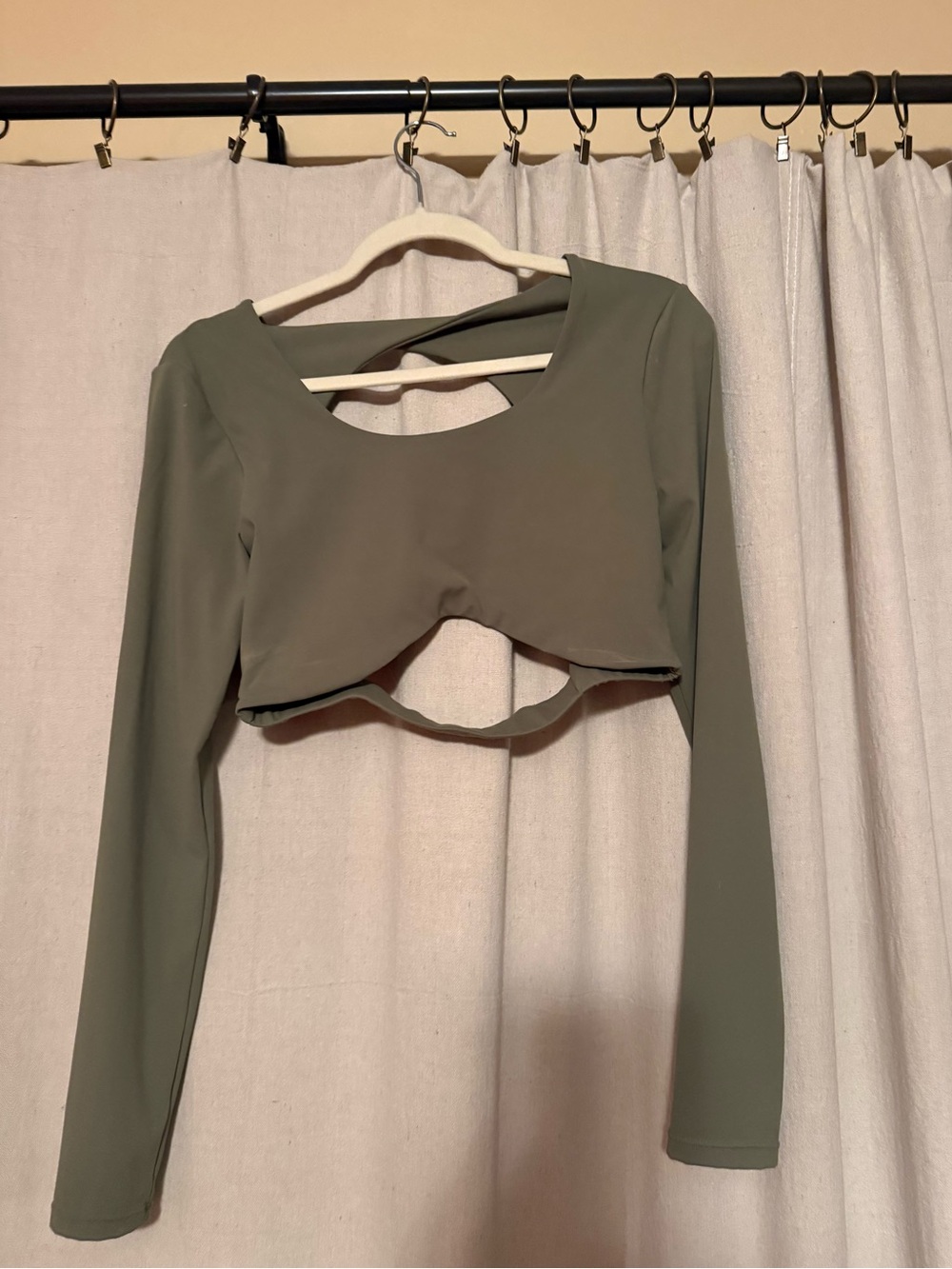 Cutout Long Sleeve Olive Crop Top